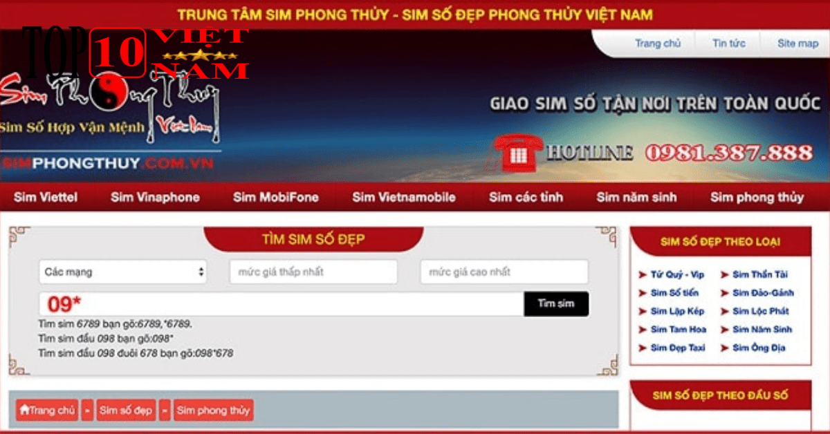 Web Sim Phong Thủy