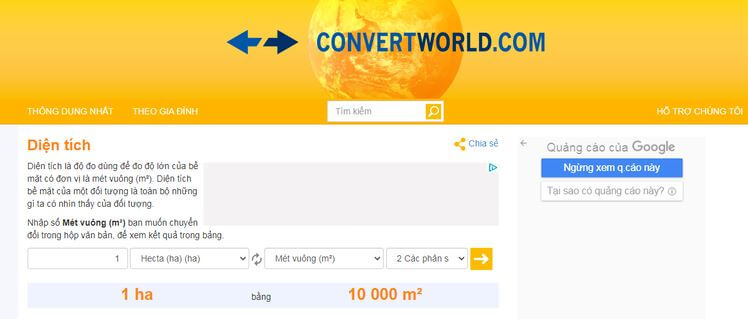 1 ha bằng bao nhiêu km2