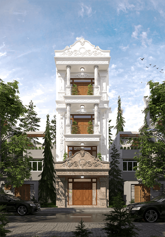 mẫu nhà ống 2 tầng tân cổ điển đẹp