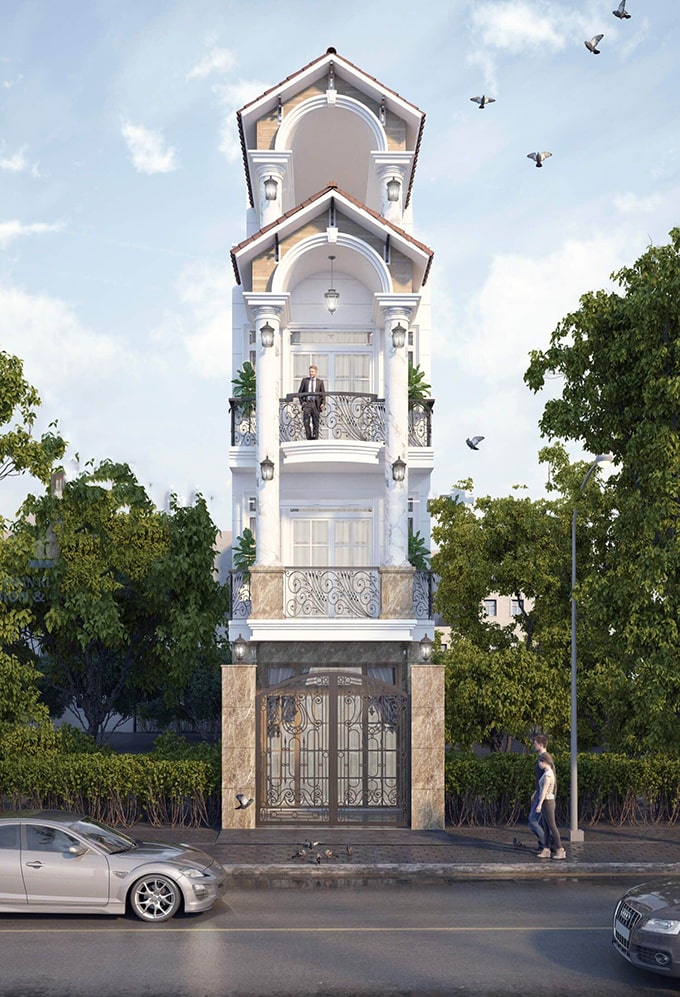 mẫu nhà ống 2 tầng tân cổ điển đẹp