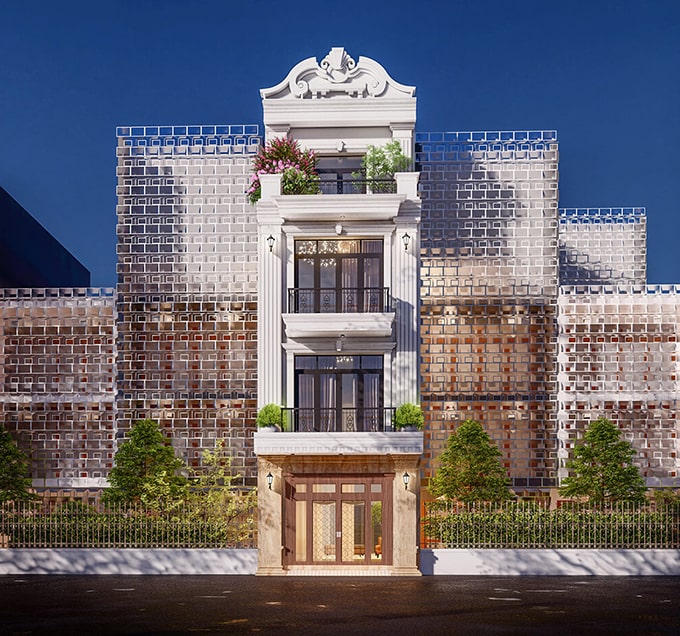 mẫu nhà ống 2 tầng tân cổ điển đẹp