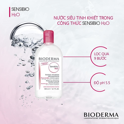 Đánh giá ưu nhược điểm nước tẩy trang Bioderma Sensibio H2O 3 Nước tẩy trang Bioderma Sensibio H2O chứa nước tinh khiết với độ PH đạt chuẩn