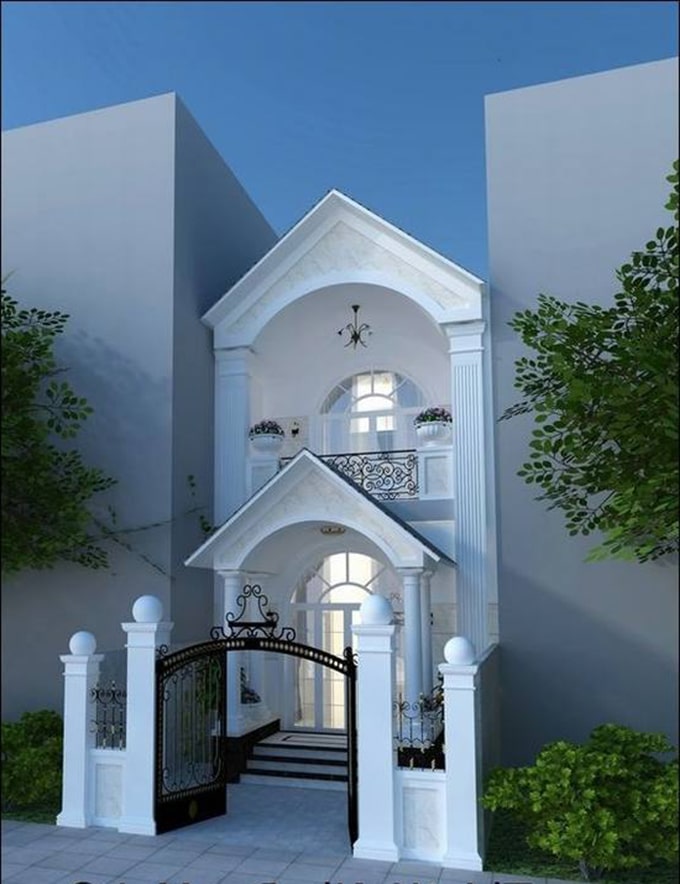 mẫu nhà ống 2 tầng tân cổ điển đẹp