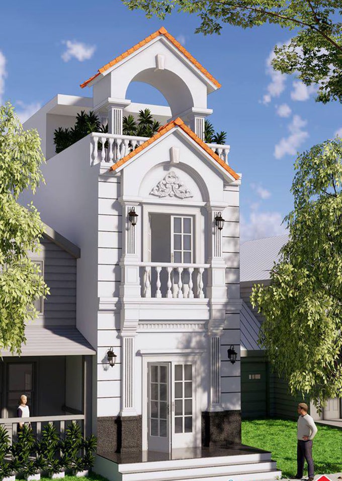 mẫu nhà ống 2 tầng tân cổ điển đẹp