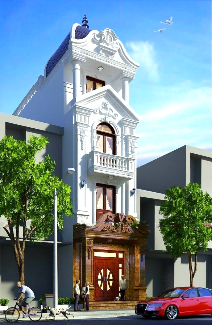 mẫu nhà ống 2 tầng tân cổ điển đẹp