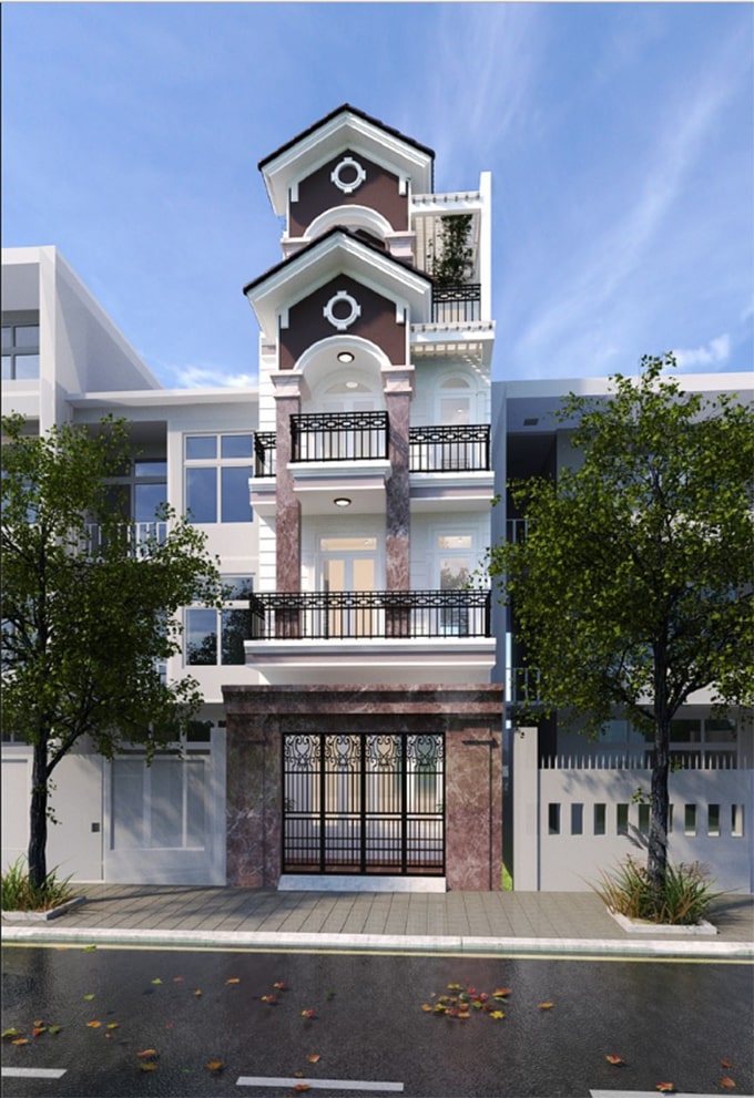 mẫu nhà ống 2 tầng tân cổ điển đẹp