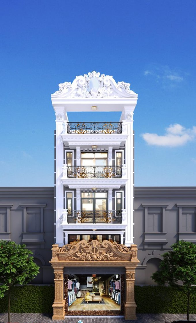 mẫu nhà ống 2 tầng tân cổ điển đẹp