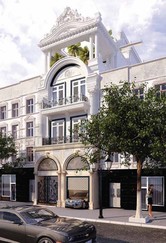 mẫu nhà ống 2 tầng tân cổ điển đẹp