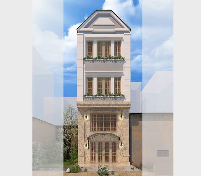 mẫu nhà ống 2 tầng tân cổ điển đẹp
