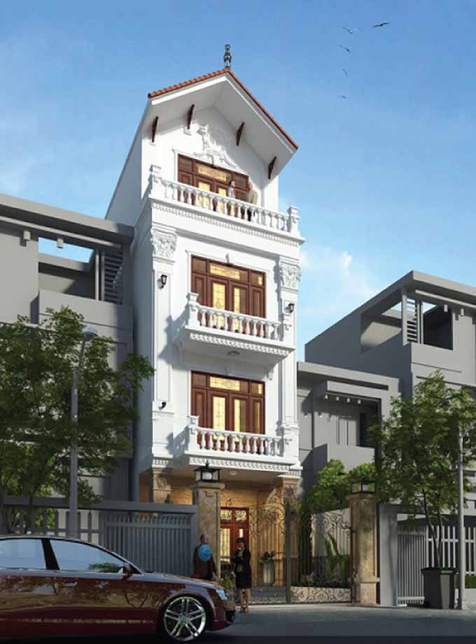 mẫu nhà ống 2 tầng tân cổ điển đẹp