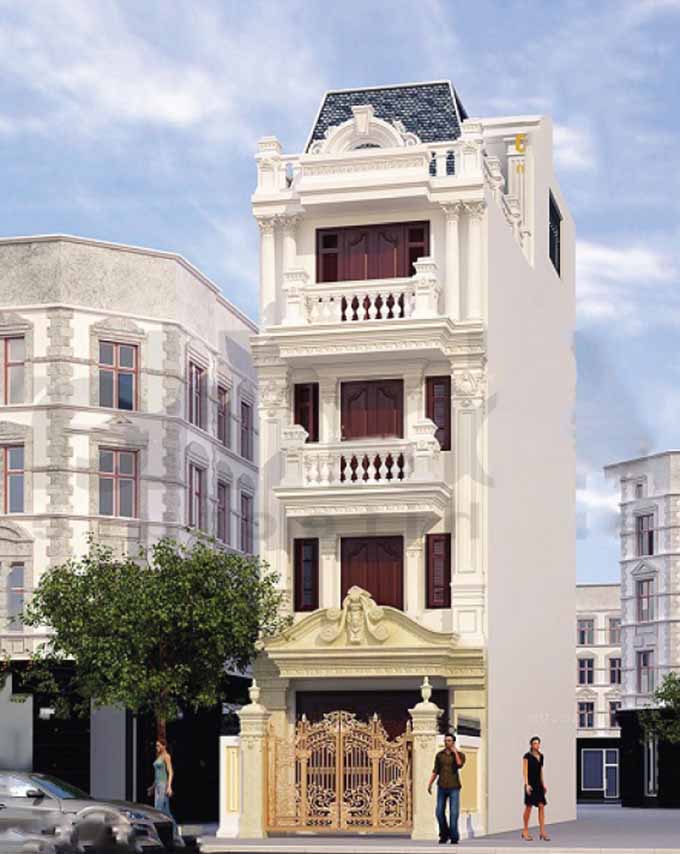 mẫu nhà ống 2 tầng tân cổ điển đẹp