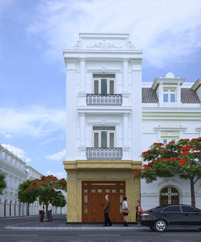 mẫu nhà ống 2 tầng tân cổ điển đẹp