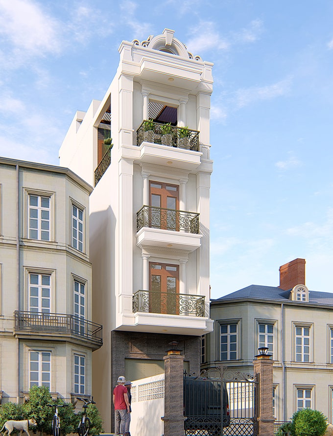 mẫu nhà ống 2 tầng tân cổ điển đẹp
