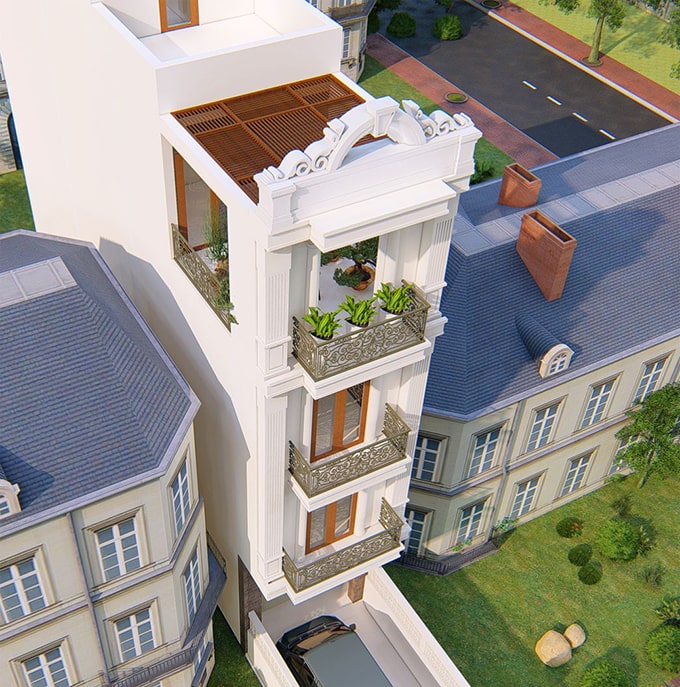 mẫu nhà ống 2 tầng tân cổ điển đẹp