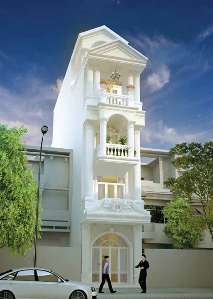 mẫu nhà ống 2 tầng tân cổ điển đẹp