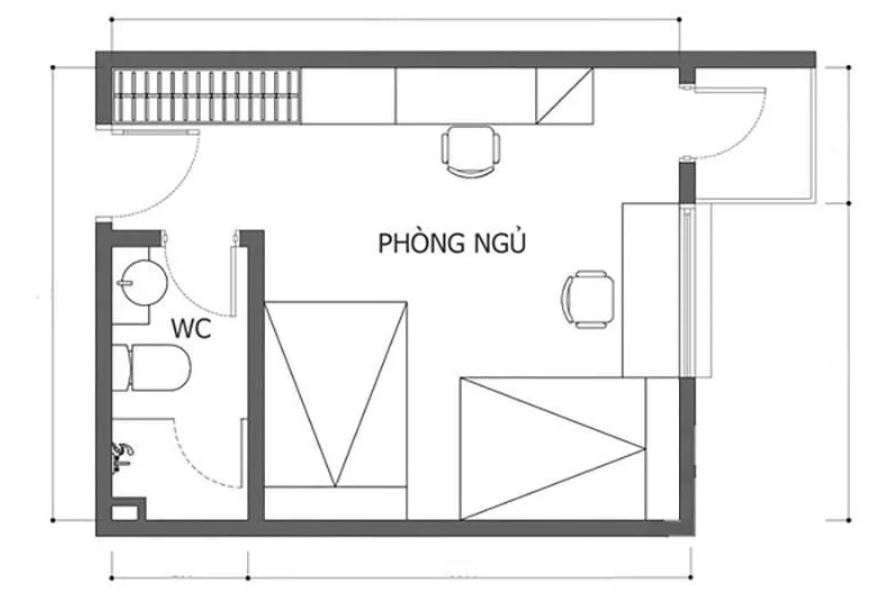 bản vẽ phòng ngủ có toilet