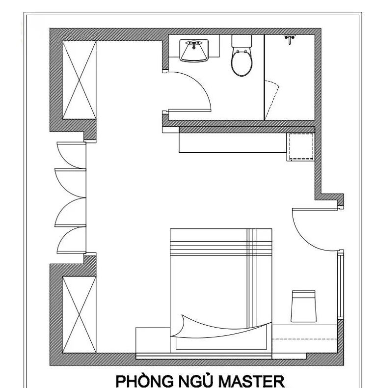 bản vẽ phòng ngủ có toilet