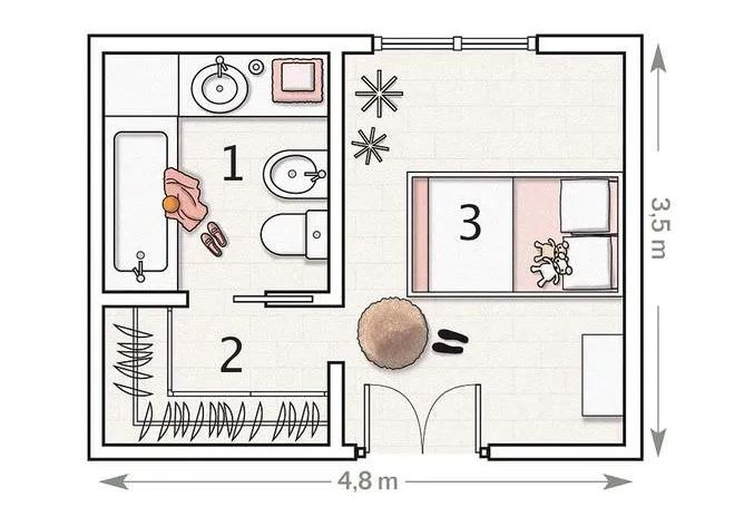 bản vẽ phòng ngủ có toilet