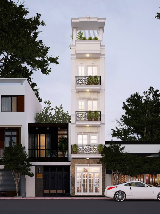 mẫu nhà ống 2 tầng tân cổ điển đẹp