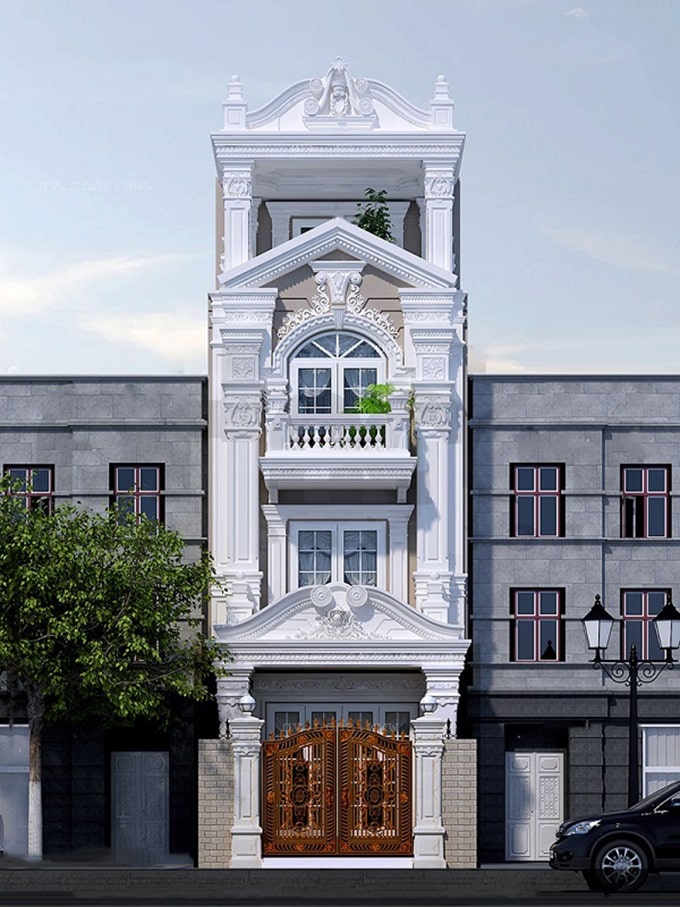 mẫu nhà ống 2 tầng tân cổ điển đẹp