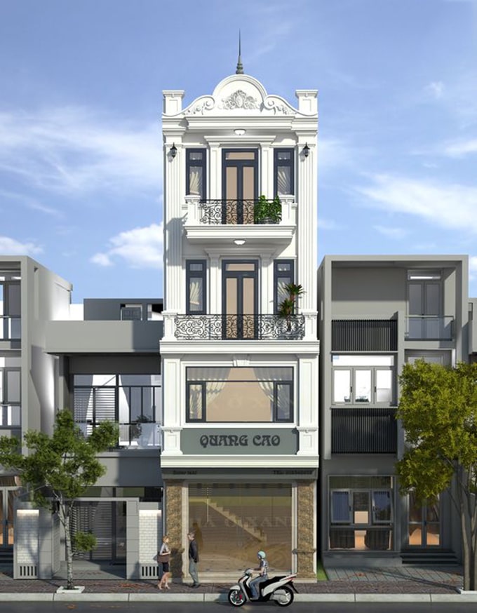 mẫu nhà ống 2 tầng tân cổ điển đẹp