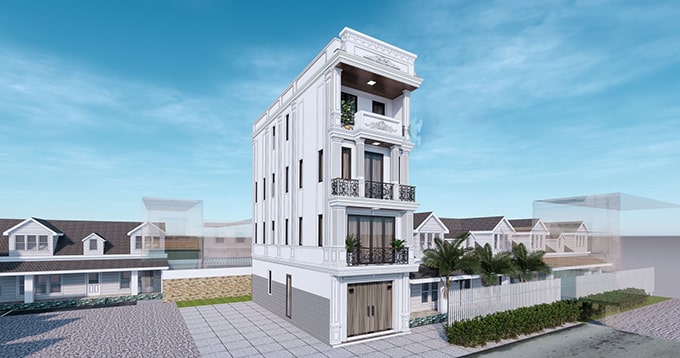 mẫu nhà ống 2 tầng tân cổ điển đẹp