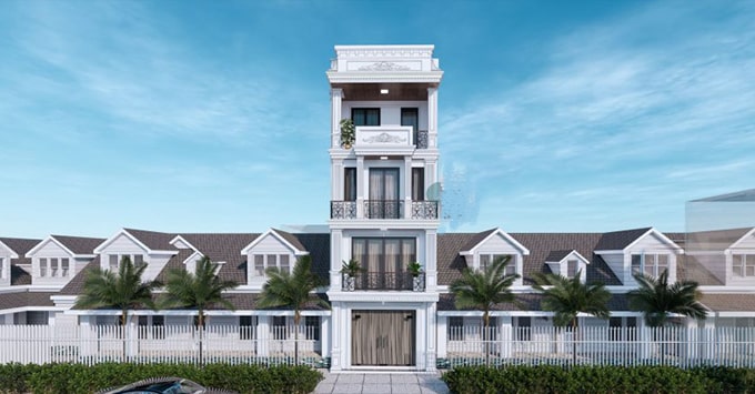 mẫu nhà ống 2 tầng tân cổ điển đẹp