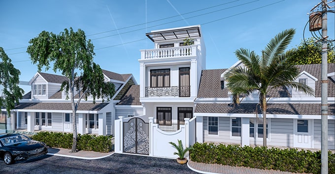 mẫu nhà ống 2 tầng tân cổ điển đẹp