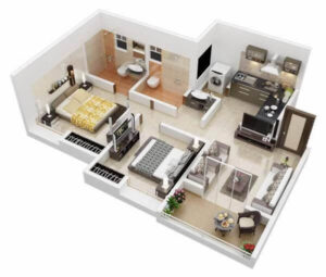 Nhà mái Thái 1 tầng 2 phòng ngủ