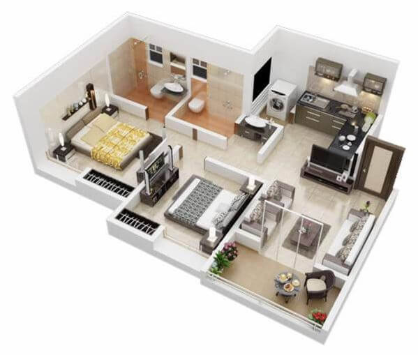 Nhà mái Thái 1 tầng 2 phòng ngủ