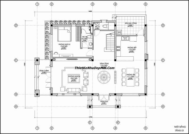 Bản vẽ nhà 2 tầng 4 phòng ngủ đơn giản
