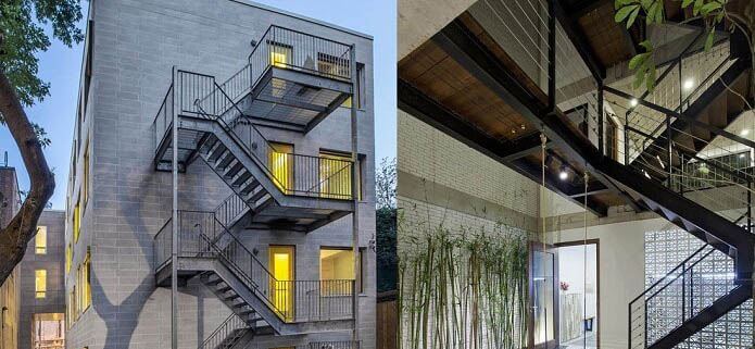 cầu thang ngoài trời lên sân thượng