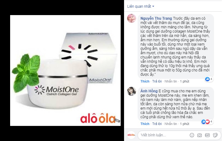Review gel dưỡng Collagen MoistOne trên aloola.vn