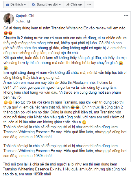 kem hỗ trợ trị nám Transino Whitening