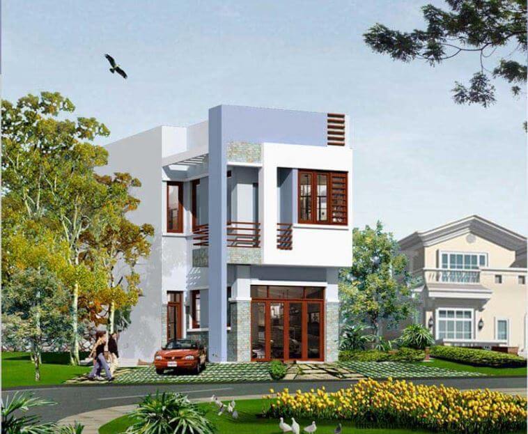 mẫu nhà 2 tầng mái bằng đẹp hiện đại