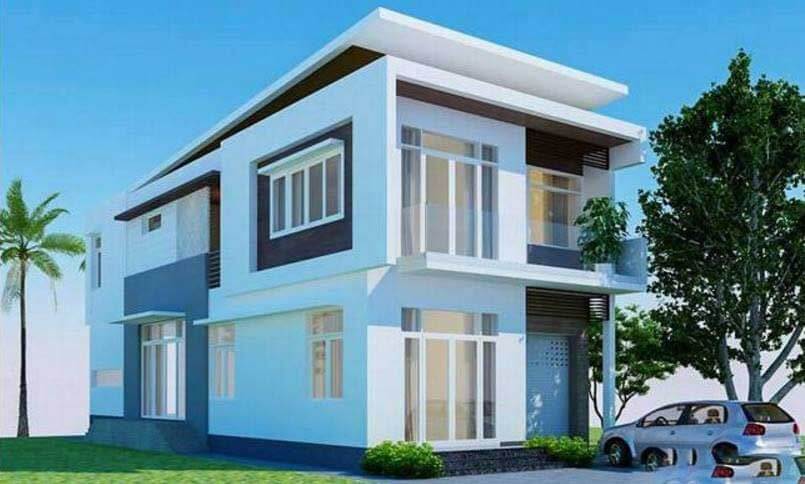 mẫu nhà 2 tầng mái bằng đẹp hiện đại
