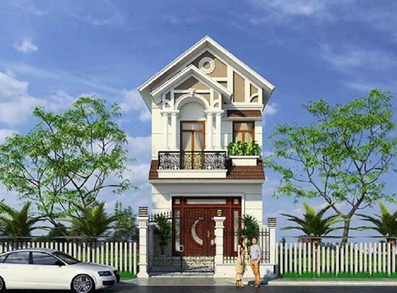 mẫu nhà ống 2 tầng mái Thái đẹp 2022