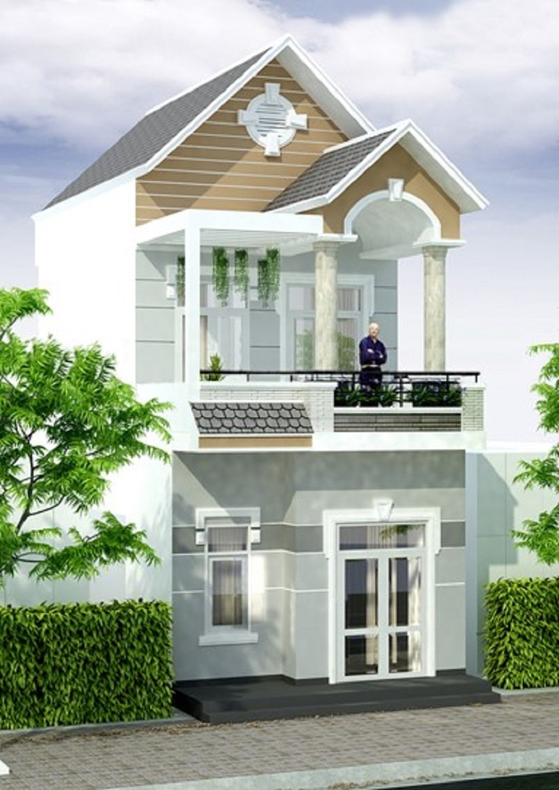 mẫu nhà ống 2 tầng mái Thái đẹp 2022