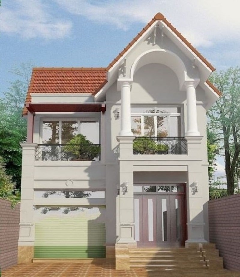 mẫu nhà ống 2 tầng mái Thái đẹp 2022