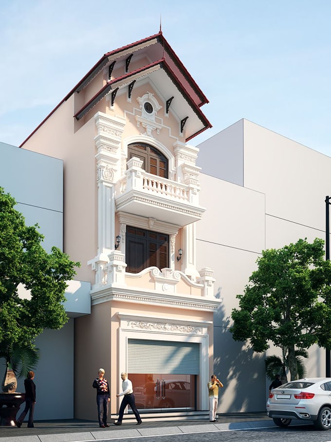 mẫu nhà ống 2 tầng tân cổ điển đẹp