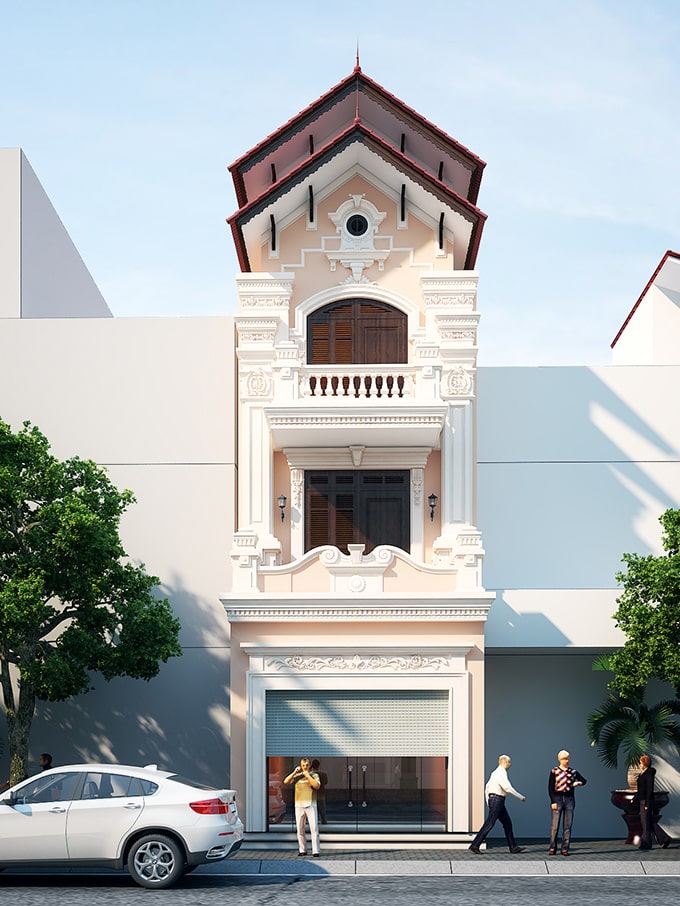 mẫu nhà ống 2 tầng tân cổ điển đẹp