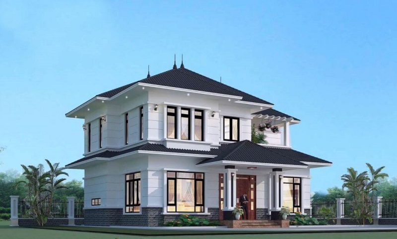mẫu nhà vuông hai tầng mái Nhật