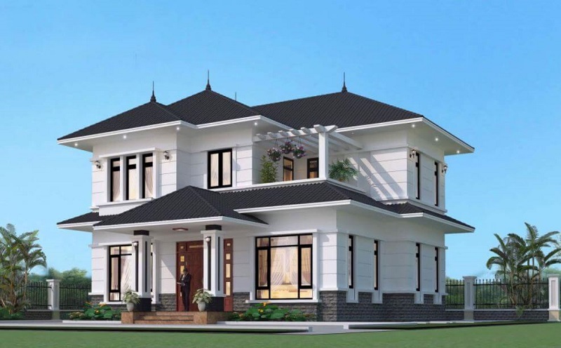 mẫu nhà vuông hai tầng mái Nhật