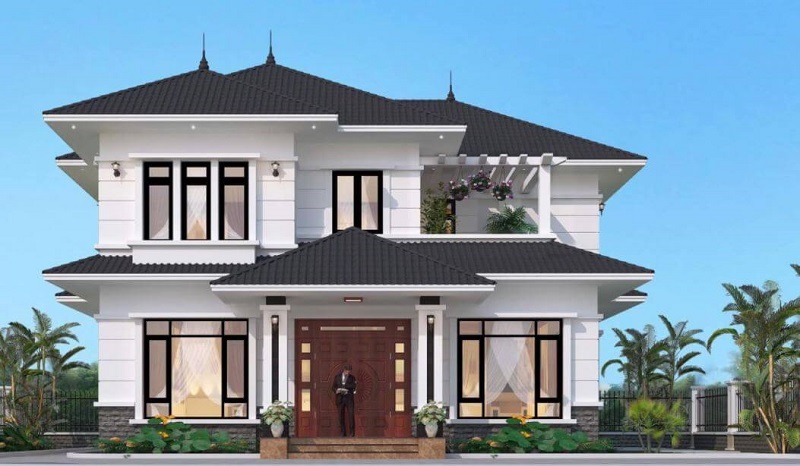 mẫu nhà vuông hai tầng mái Nhật