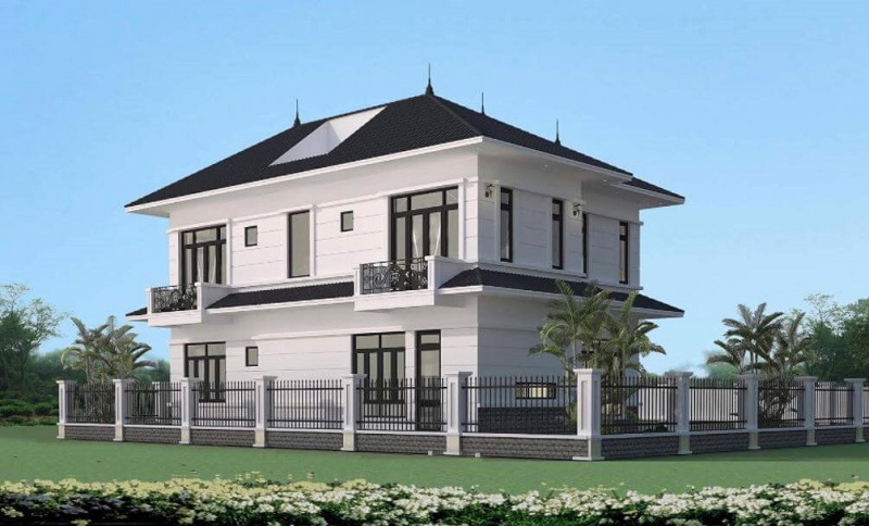 mẫu nhà vuông hai tầng mái Nhật