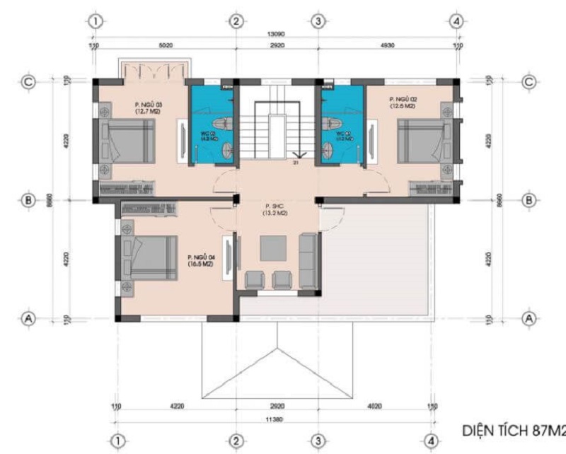 mẫu nhà vuông hai tầng mái Nhật