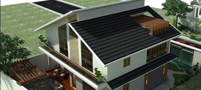 nhà mái chéo 2 tầng 