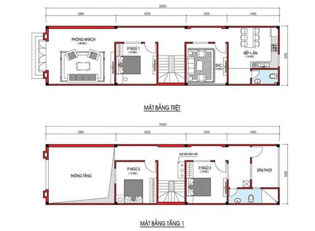 nhà ống 2 tầng mái Thái mặt tiền 5m