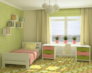 phòng ngủ màu xanh lá mạ