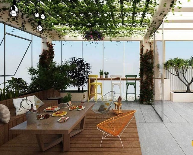 trang trí sân thượng chill